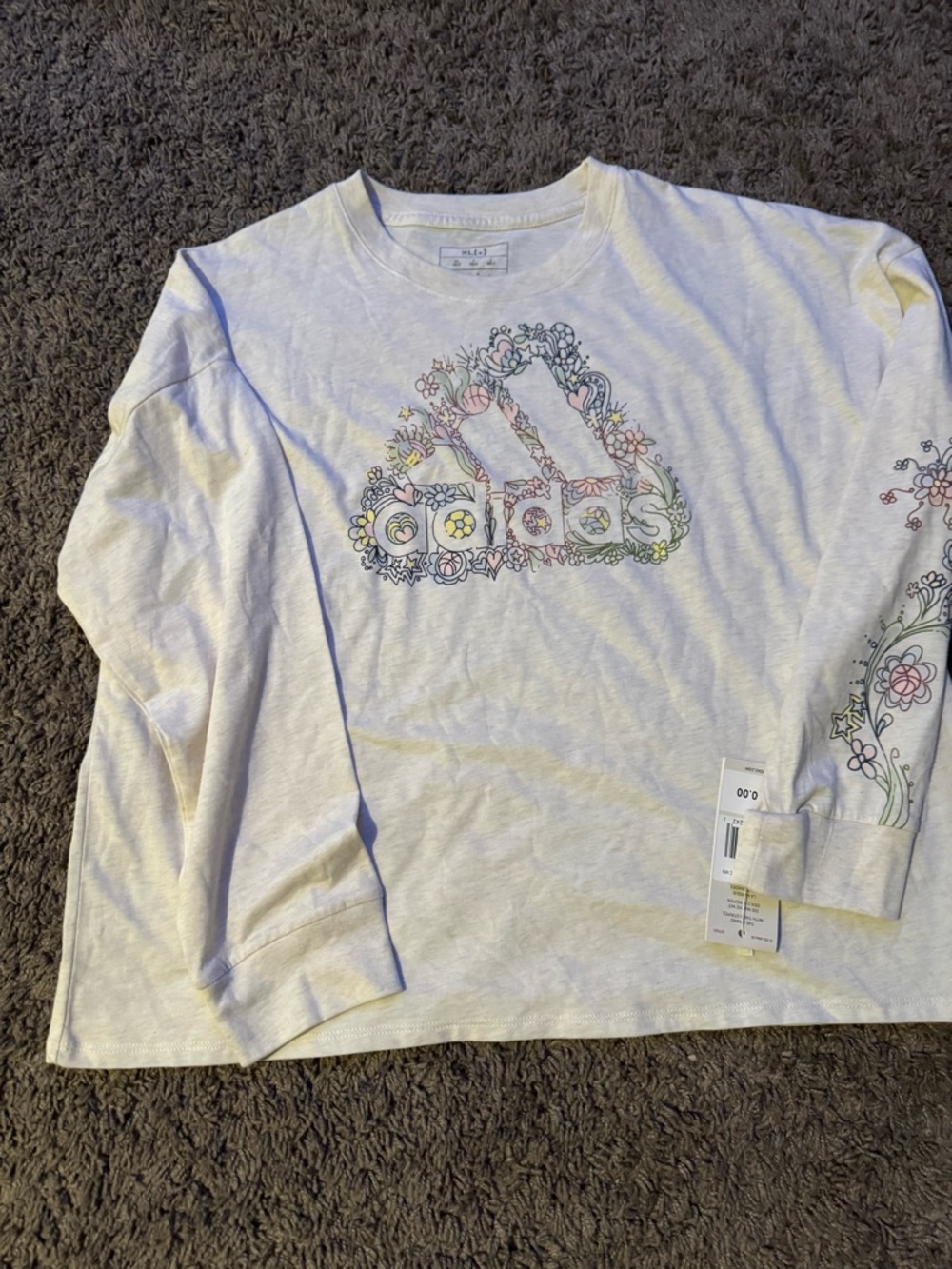 adidas White Long Sleeve Tee with Floral Logo